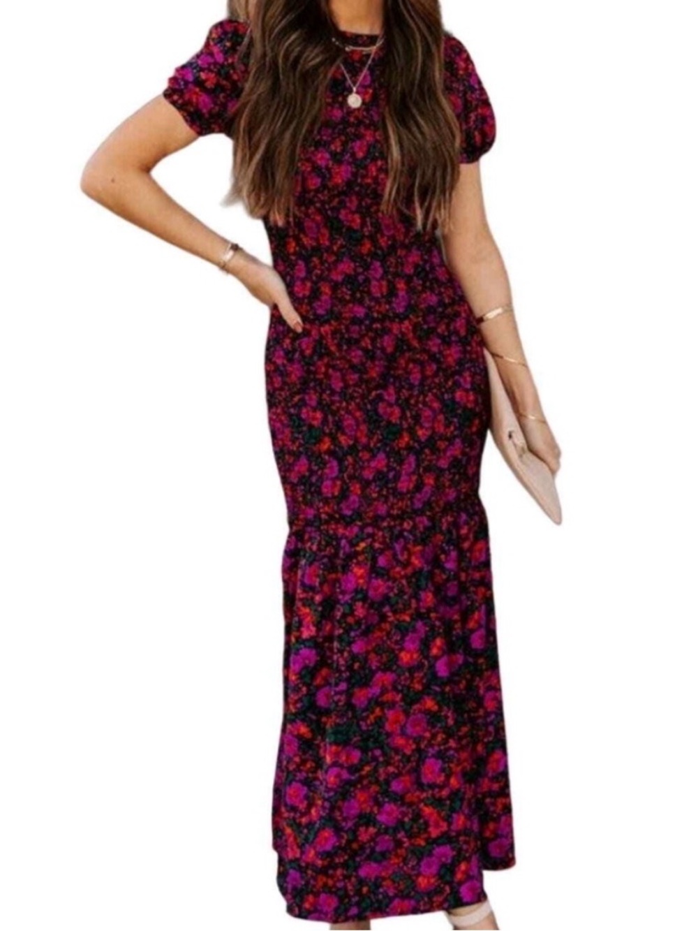Fore Floral Smocked Body Maxi-Dress - Size XL